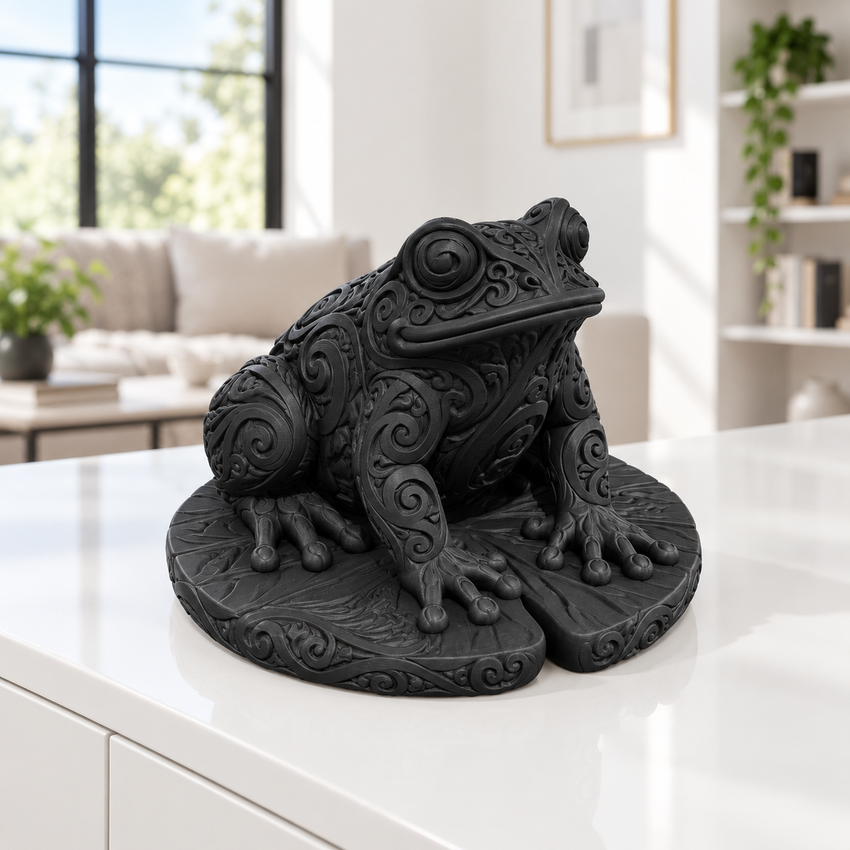 Frosch auf Seerosenblatt Ornament - Schwarz gedruckt Wohnzimmer