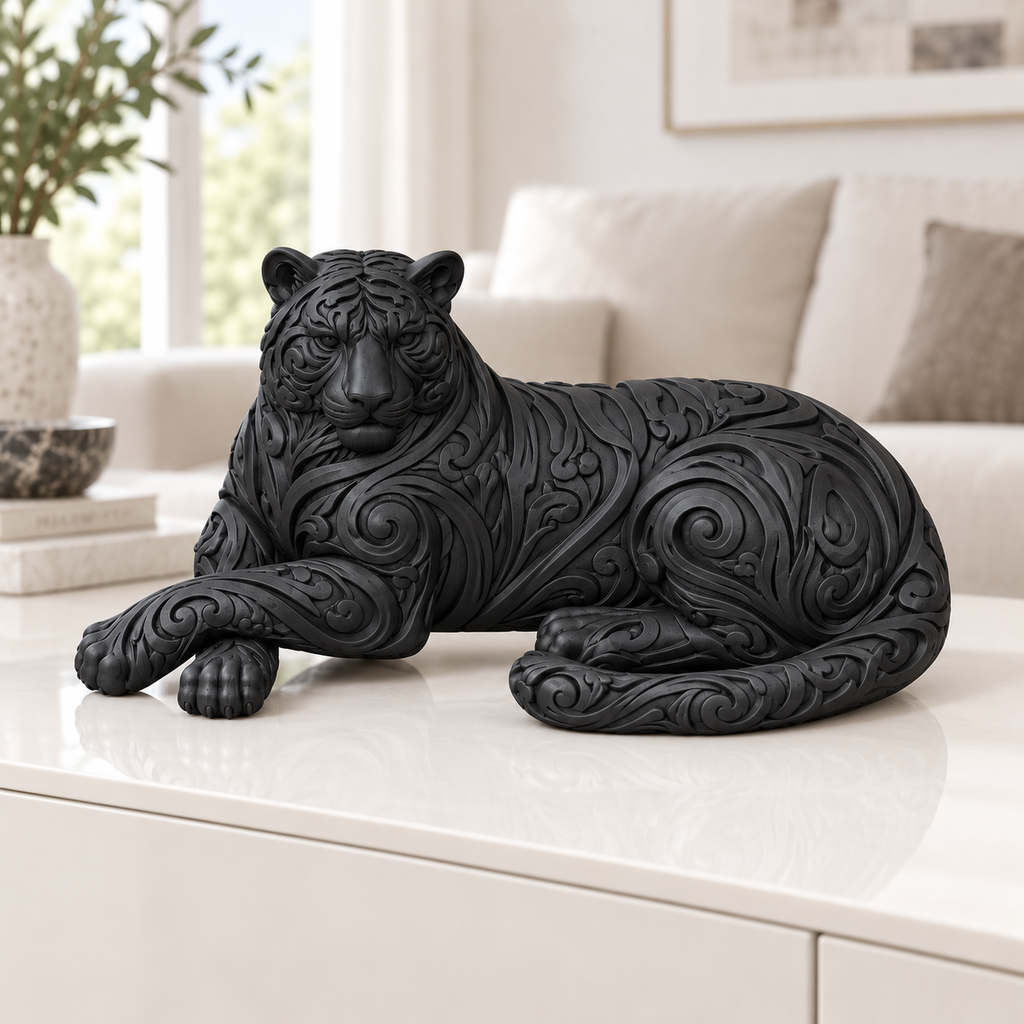 Liegender Tiger Ornament - Schwarz gedruckt Wohnzimmer
