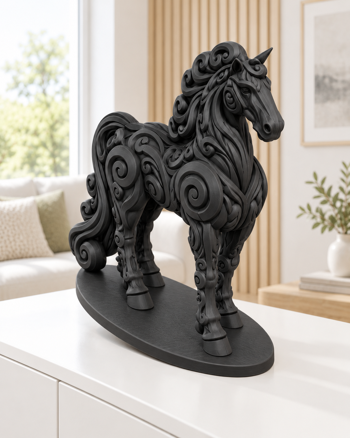 Pferd Ornament - Schwarz gedruckt Wohnzimmer