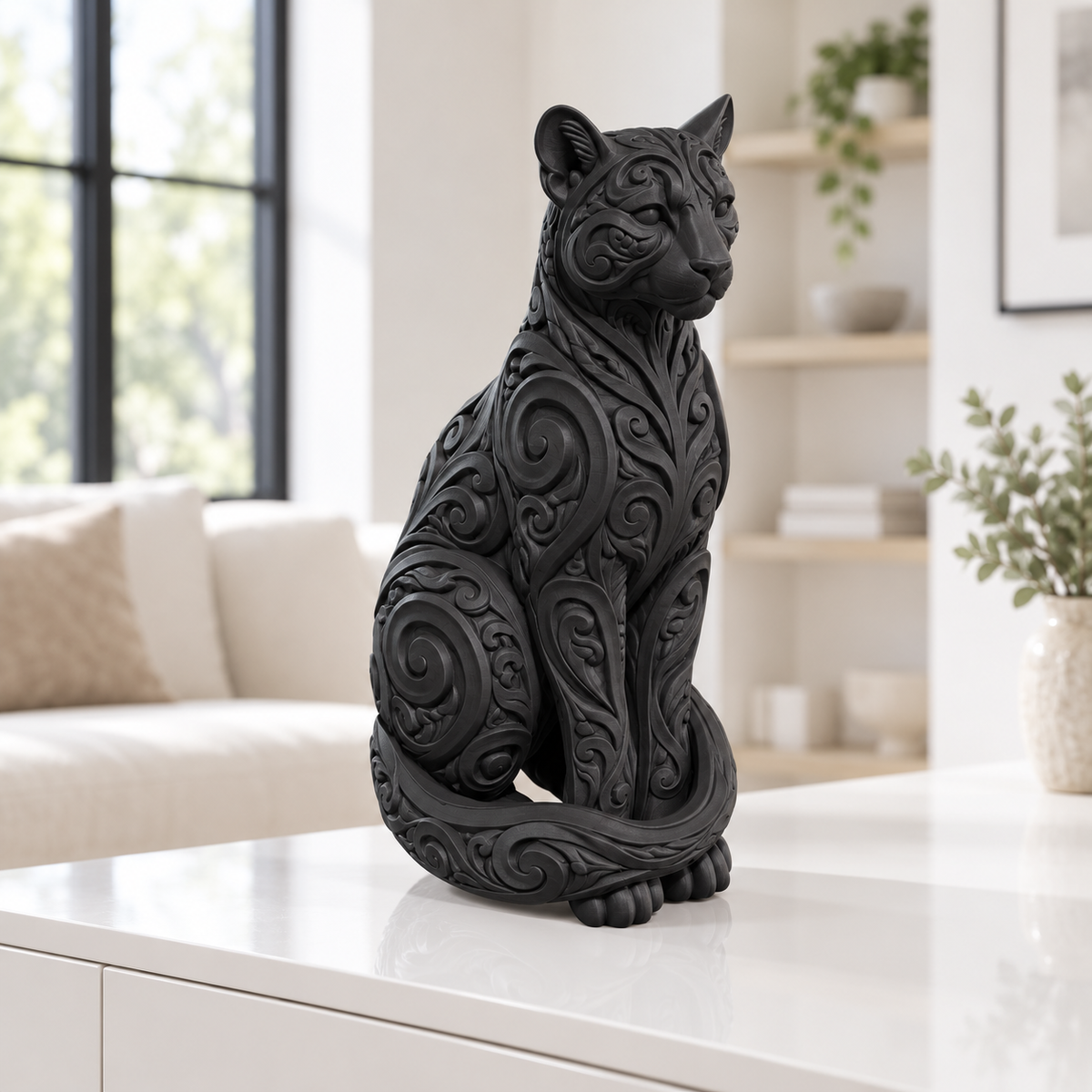 Sitzender Puma Ornament - Schwarz gedruckt Wohnzimmer