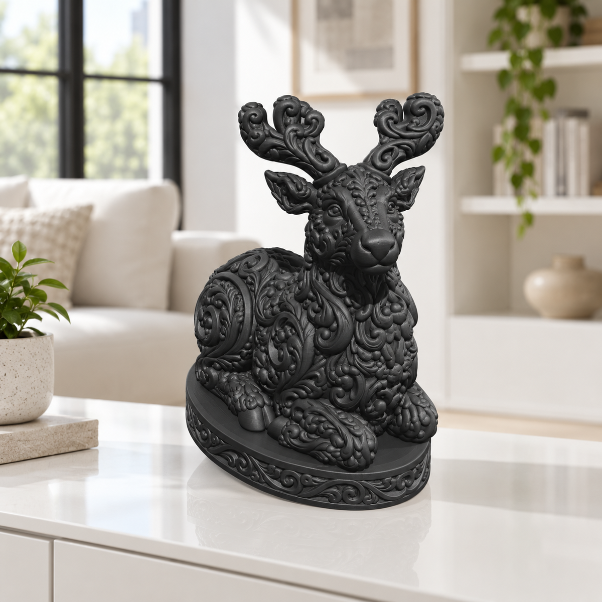 Liegendes Rentier Ornament - Schwarz gedruckt Wohnzimmer