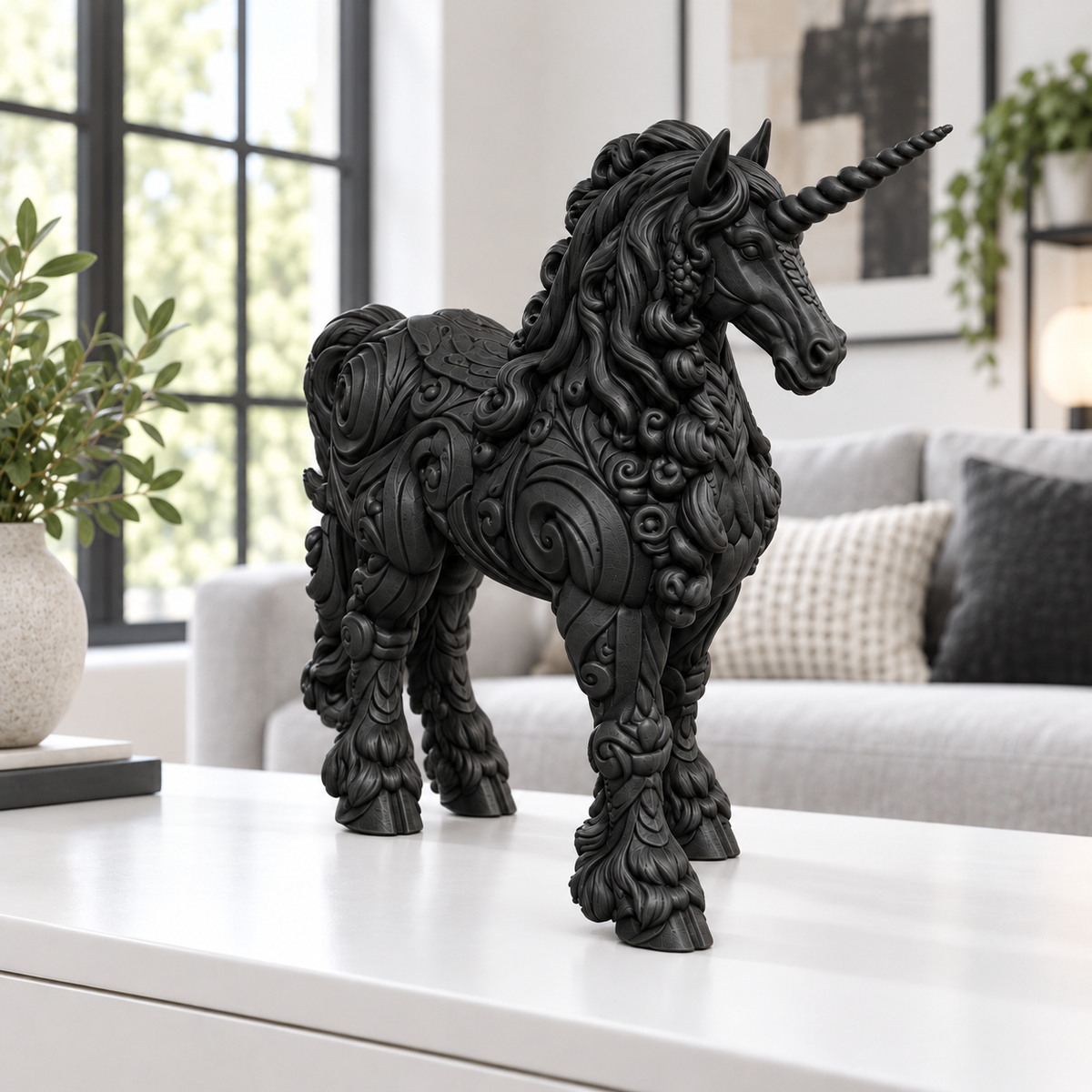 Kaltblut-Einhorn Ornament - Schwarz gedruckt Wohnzimmer
