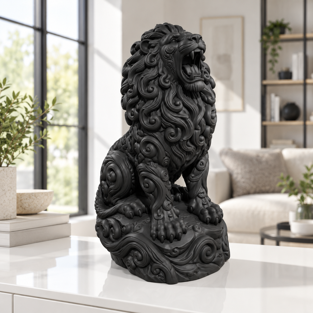 Brüllender Löwe Ornament - Schwarz gedruckt Wohnzimmer