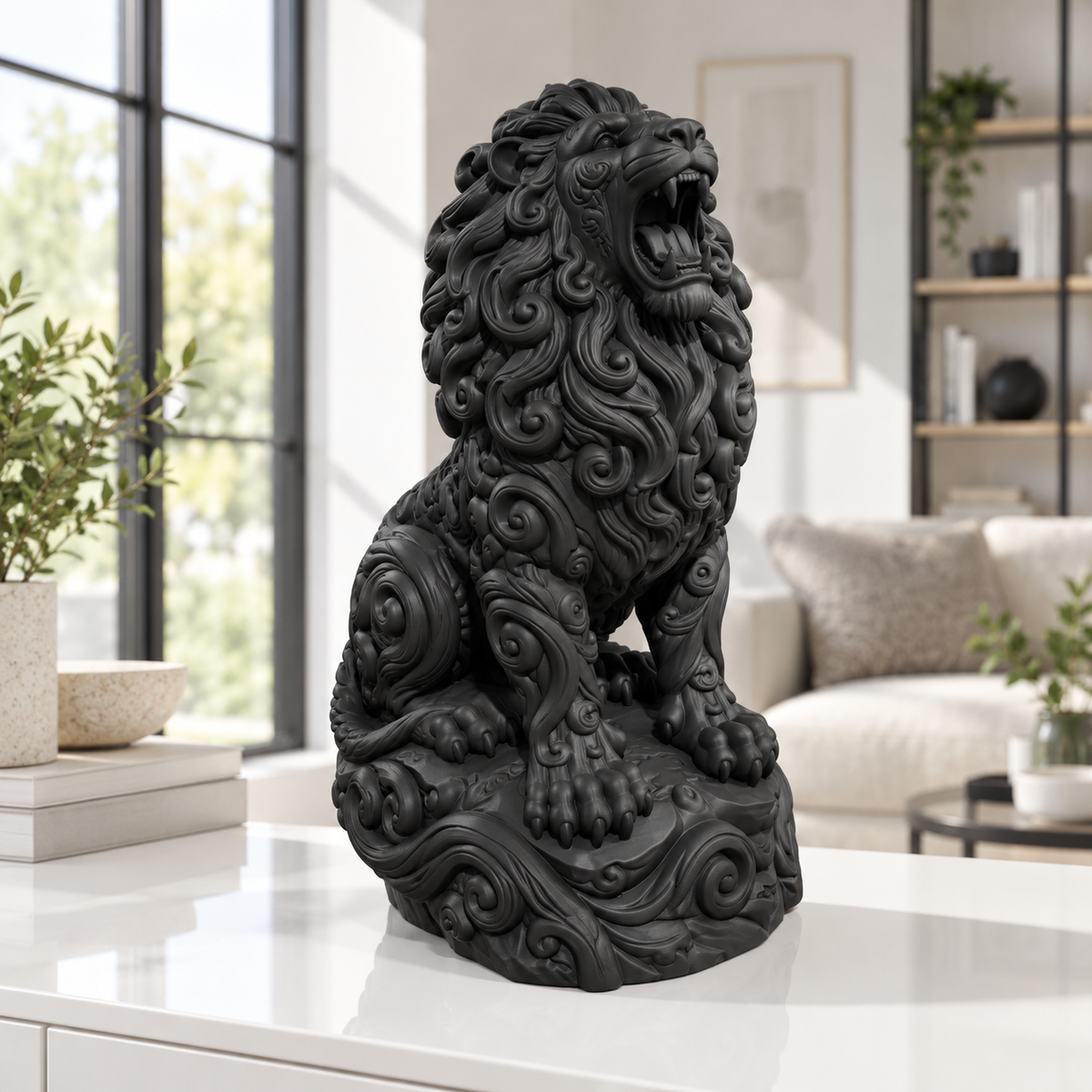 Brüllender Löwe Ornament - Schwarz gedruckt Wohnzimmer