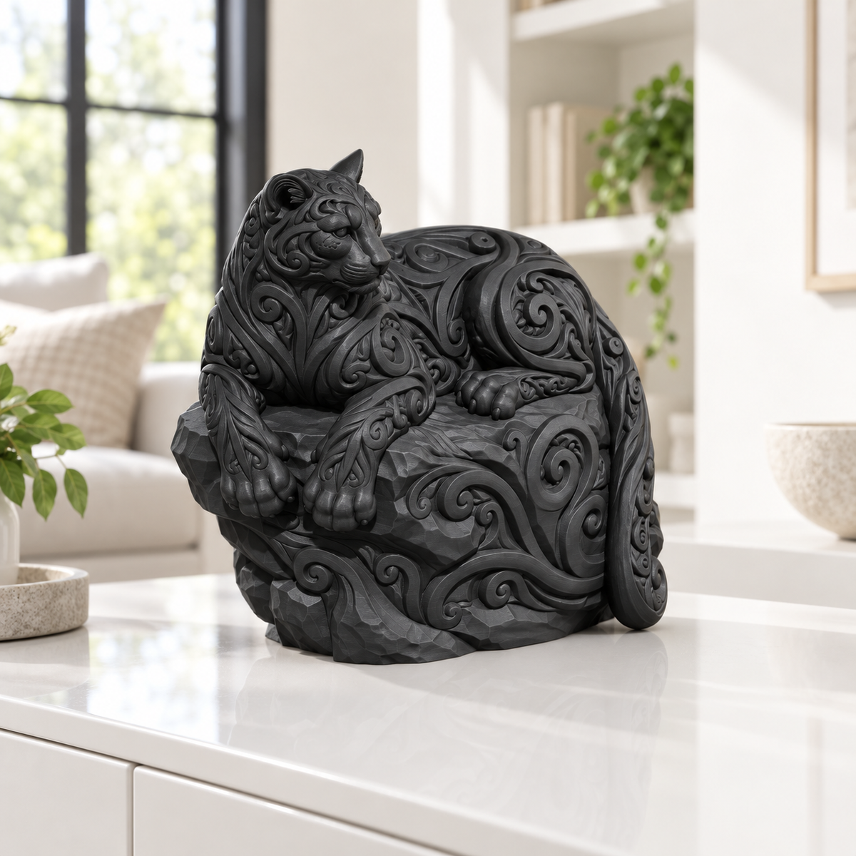 Puma auf Felsvorsprung Ornament - Schwarz gedruckt Wohnzimmer