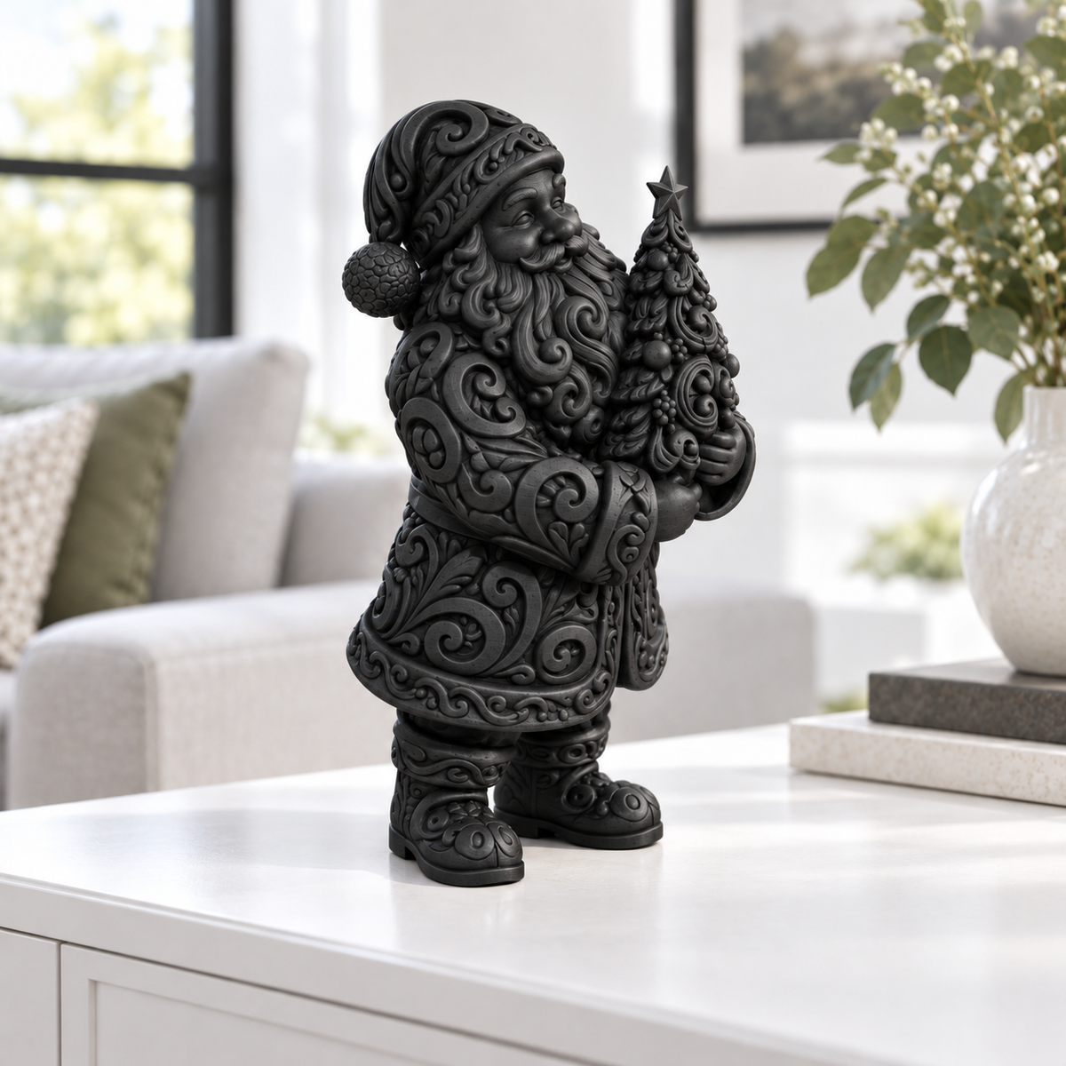 Santa mit Tannenbaum Ornament - Schwarz gedruckt Wohnzimmer