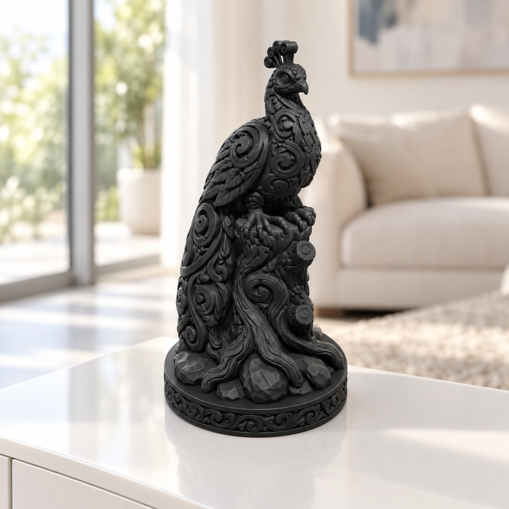 Pfau auf Baumstumpf Ornament - Schwarz gedruckt Wohnzimmer