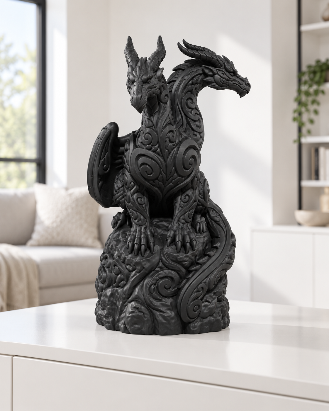 Zweiköpfiger Drache Ornament - Schwarz gedruckt Wohnzimmer