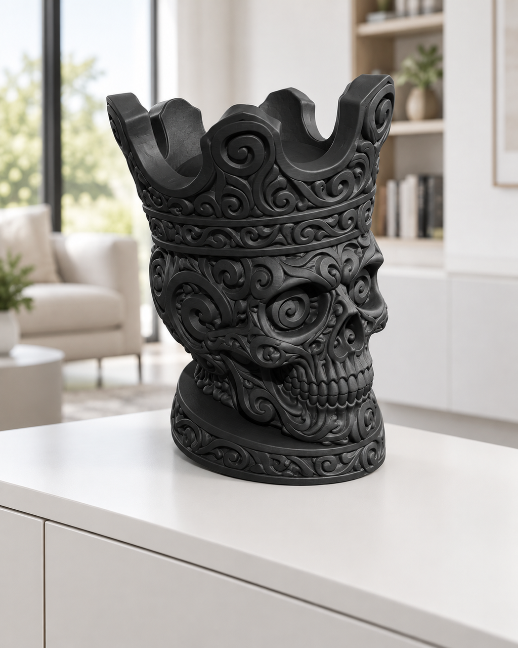 Totenkopf mit Krone Ornament - Schwarz gedruckt Wohnzimmer