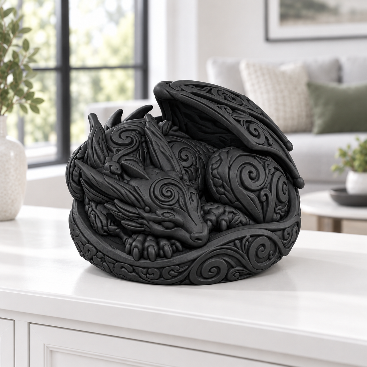 Schlafender Drache Ornament - Schwarz gedruckt Wohnzimmer