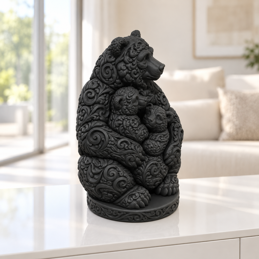 Bär mit zwei Jungen Ornament - Schwarz gedruckt Wohnzimmer