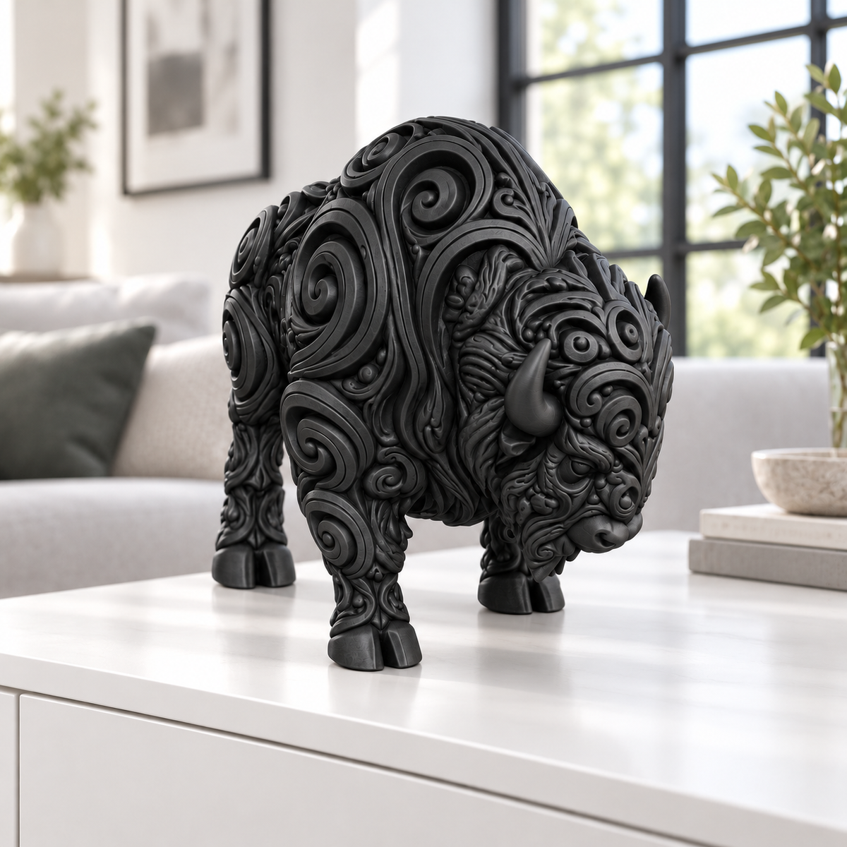 Bison Ornament - Schwarz gedruckt Wohnzimmer
