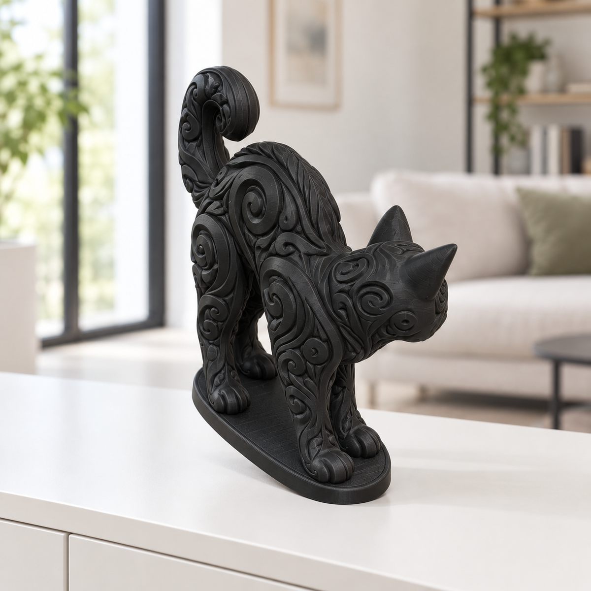 Katze mit Buckel Ornament - Schwarz gedruckt Wohnzimmer