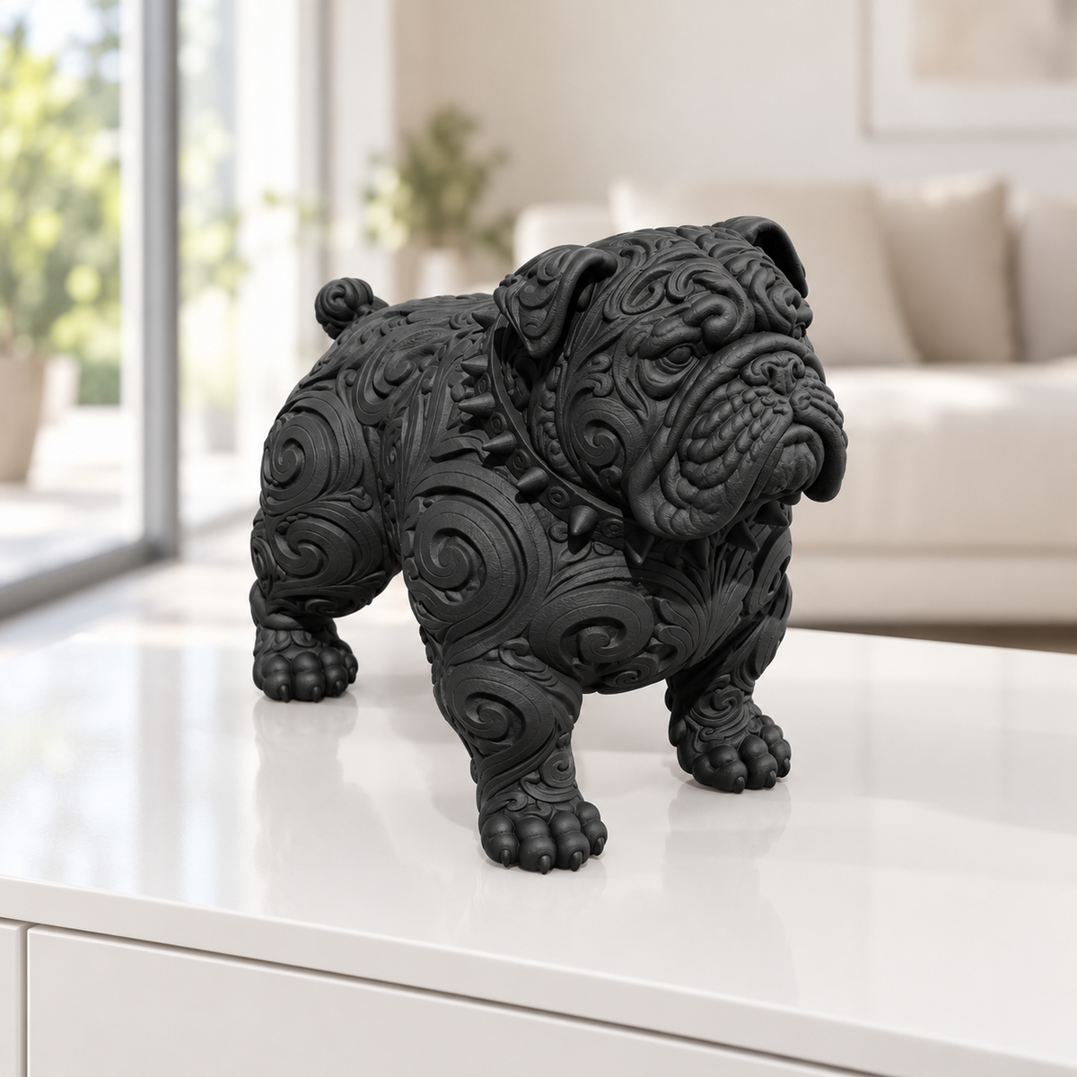 Bulldogge mit Halsband Ornament - Schwarz gedruckt Wohnzimmer