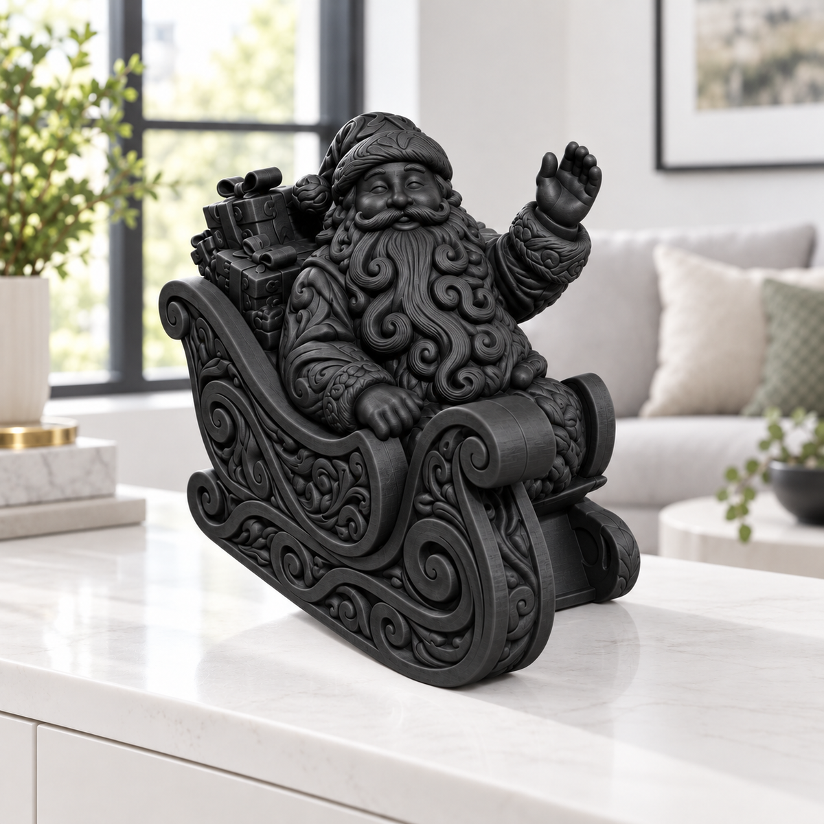 Santa im Schlitten Ornament - Schwarz gedruckt Wohnzimmer