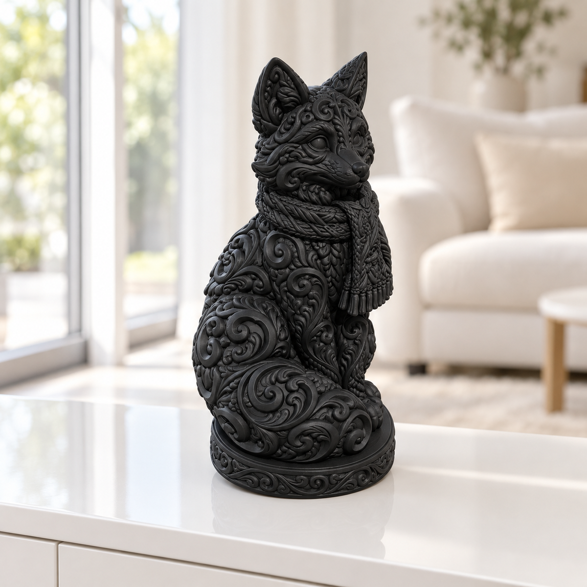 Fuchs mit Schal Ornament - Schwarz gedruckt Wohnzimmer