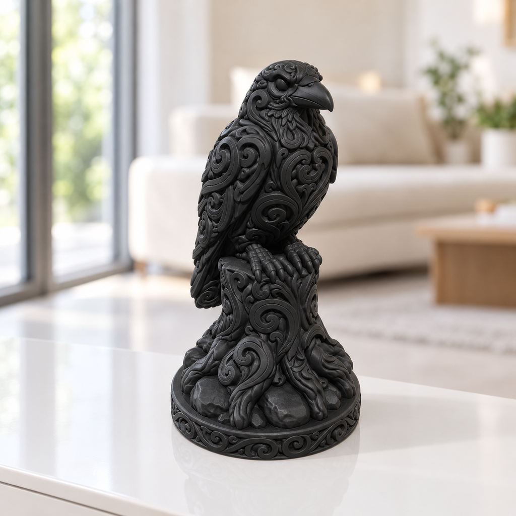 Rabe auf Baumstumpf Ornament - Schwarz gedruckt Wohnzimmer