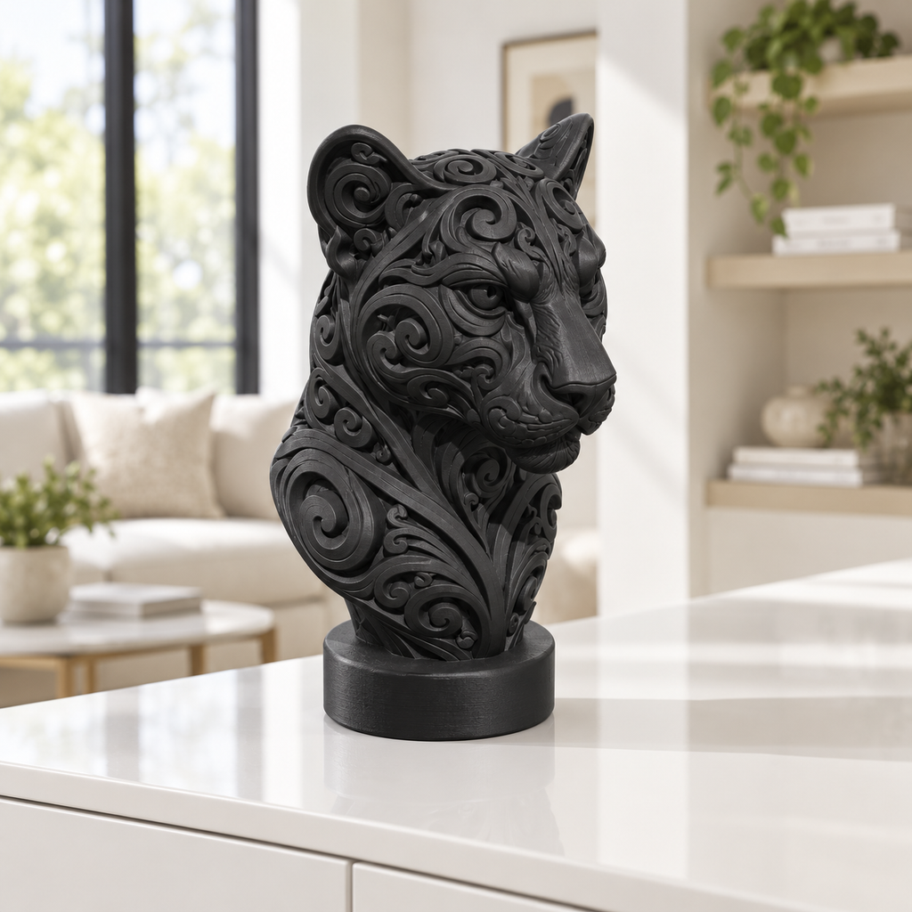 Puma Büste Ornament - Schwarz gedruckt Wohnzimmer