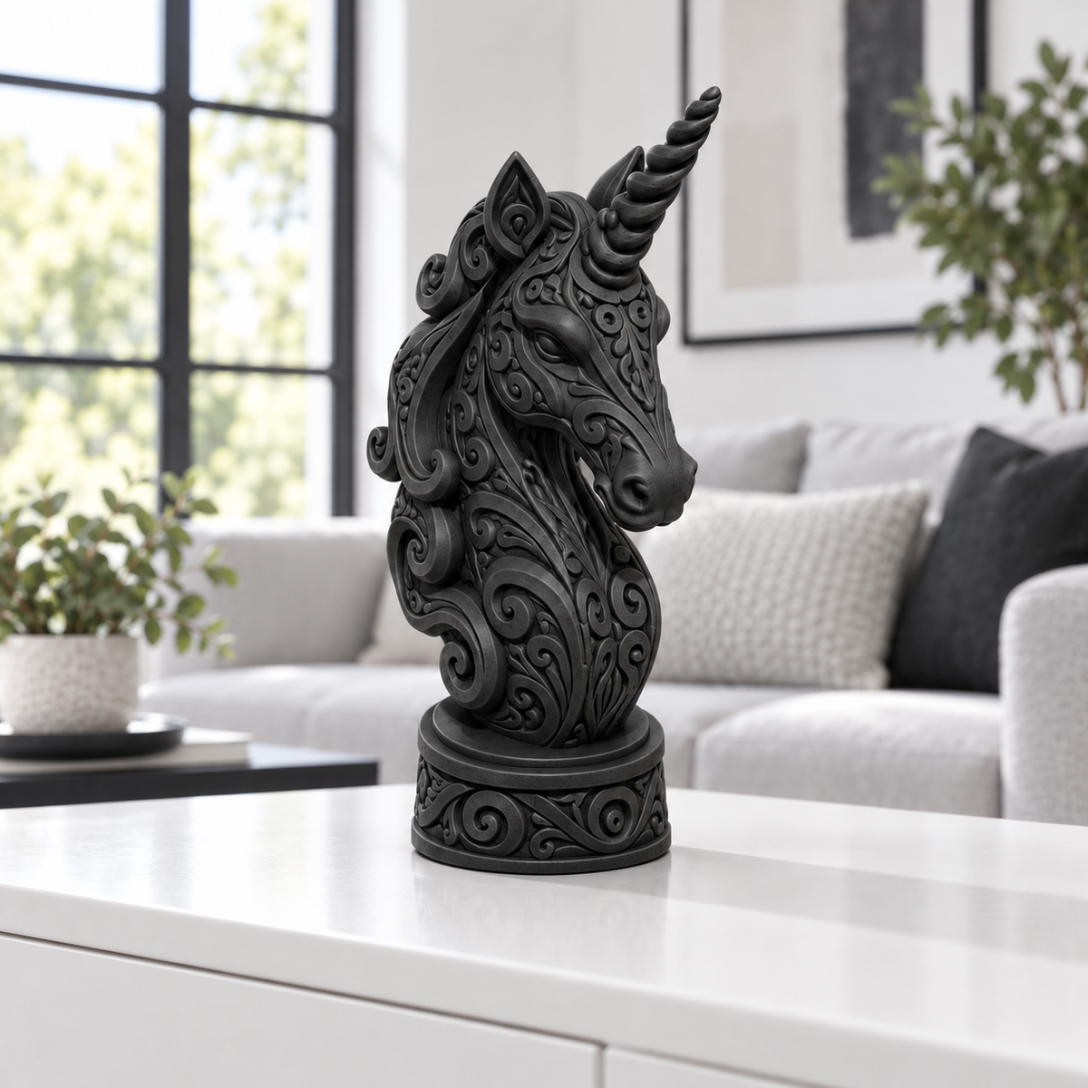 Einhorn-Büste Ornament - Schwarz gedruckt Wohnzimmer