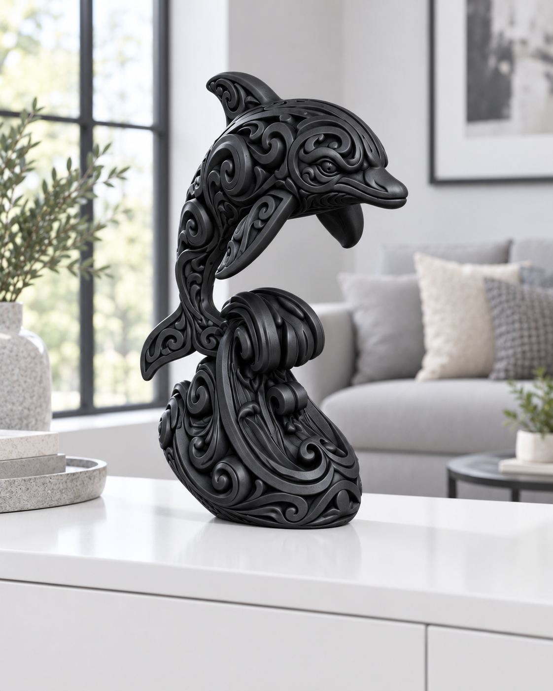 Delfin Ornament - Schwarz gedruckt Wohnzimmer