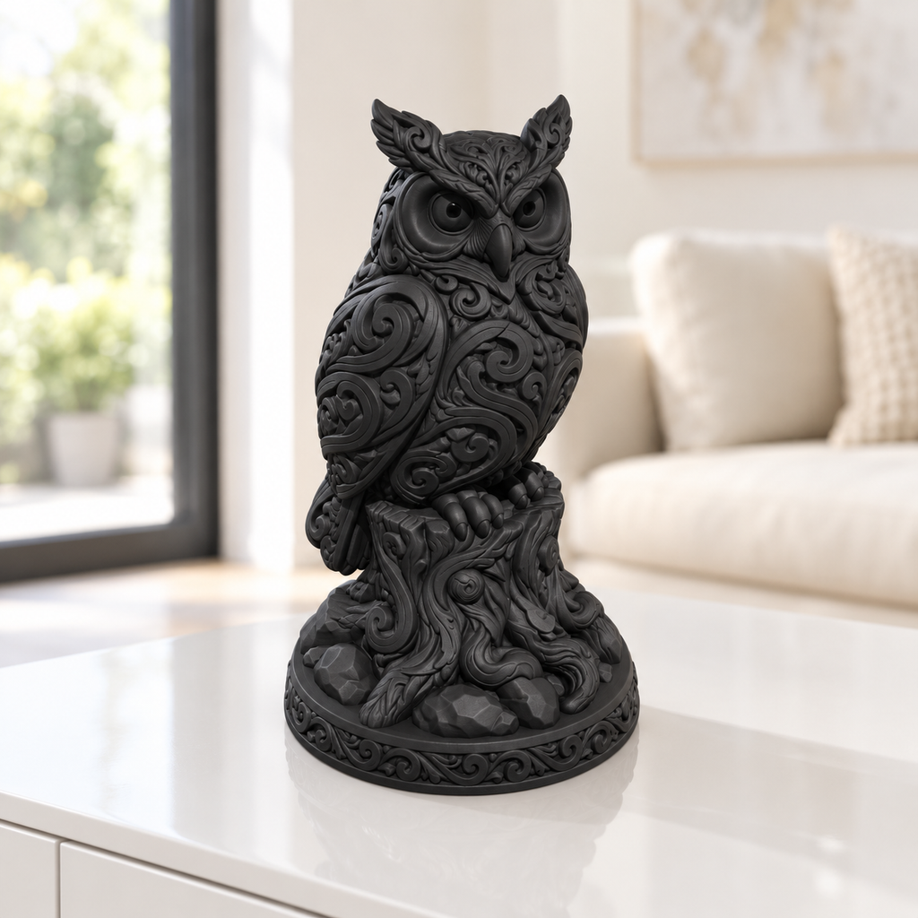 Steinkauz auf Stamm Ornament - Schwarz gedruckt Wohnzimmer