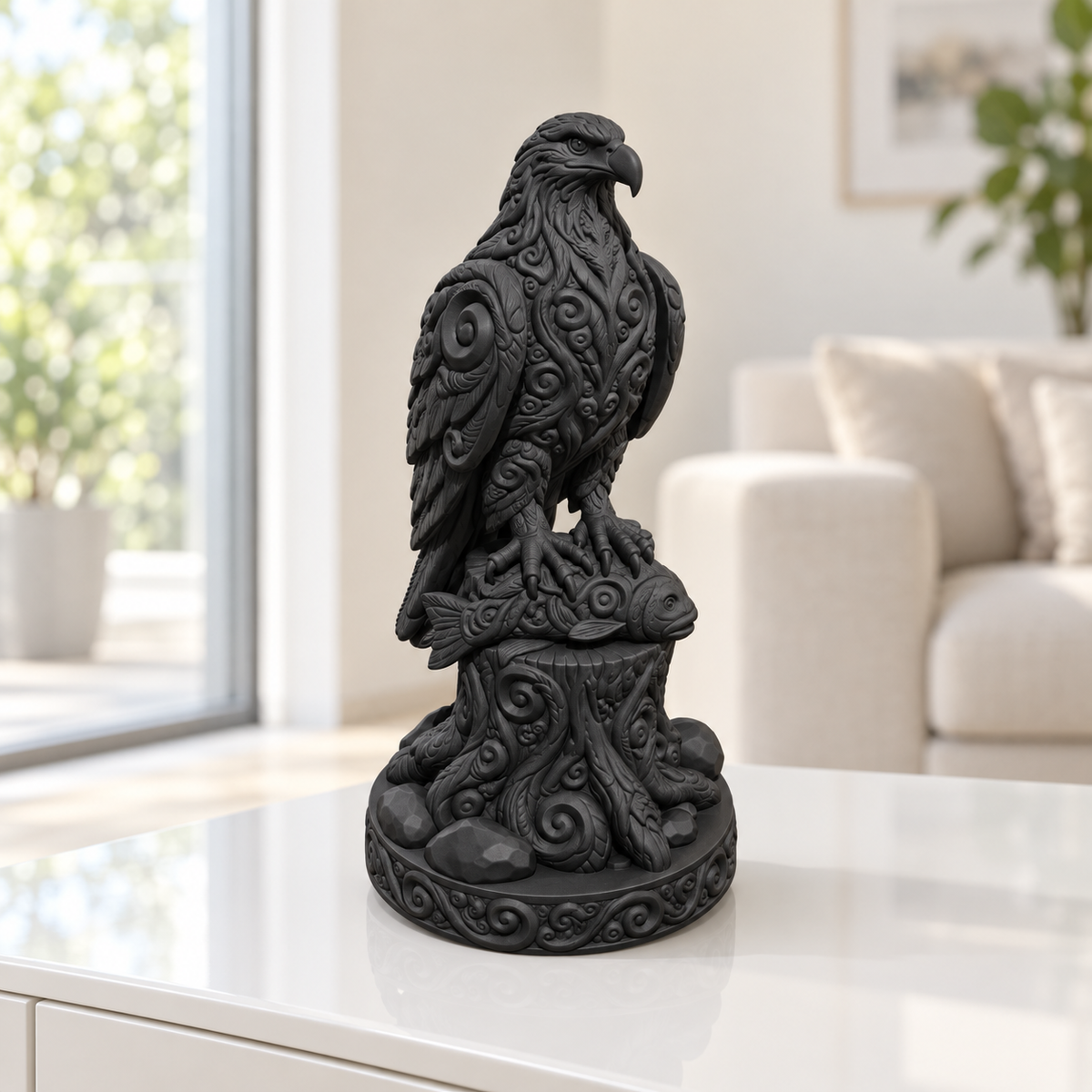 Fischadler auf Stamm Ornament - Schwarz gedruckt Wohnzimmer