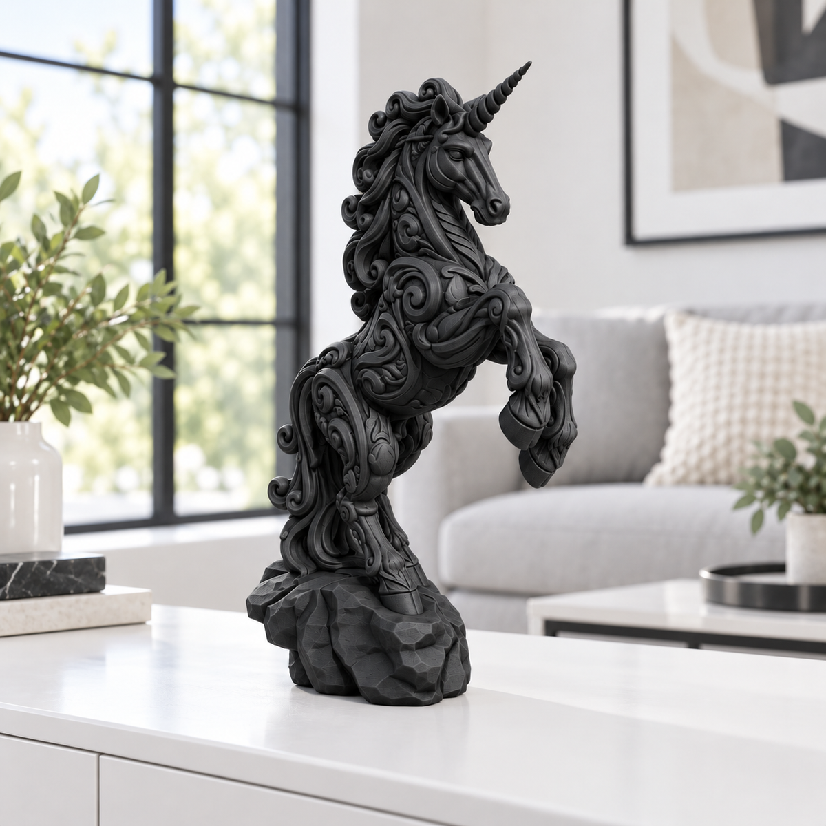 Steigendes Einhorn Ornament - Schwarz gedruckt Wohnzimmer