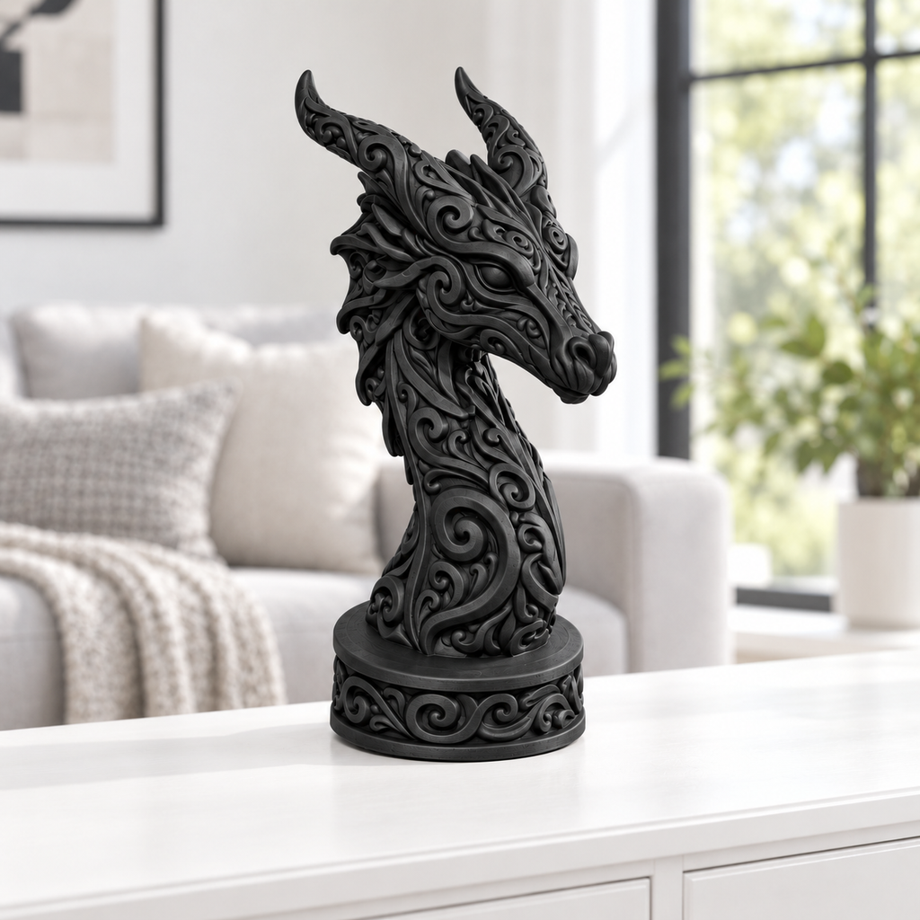 Drachenbüste Ornament - Schwarz gedruckt Wohnzimmer