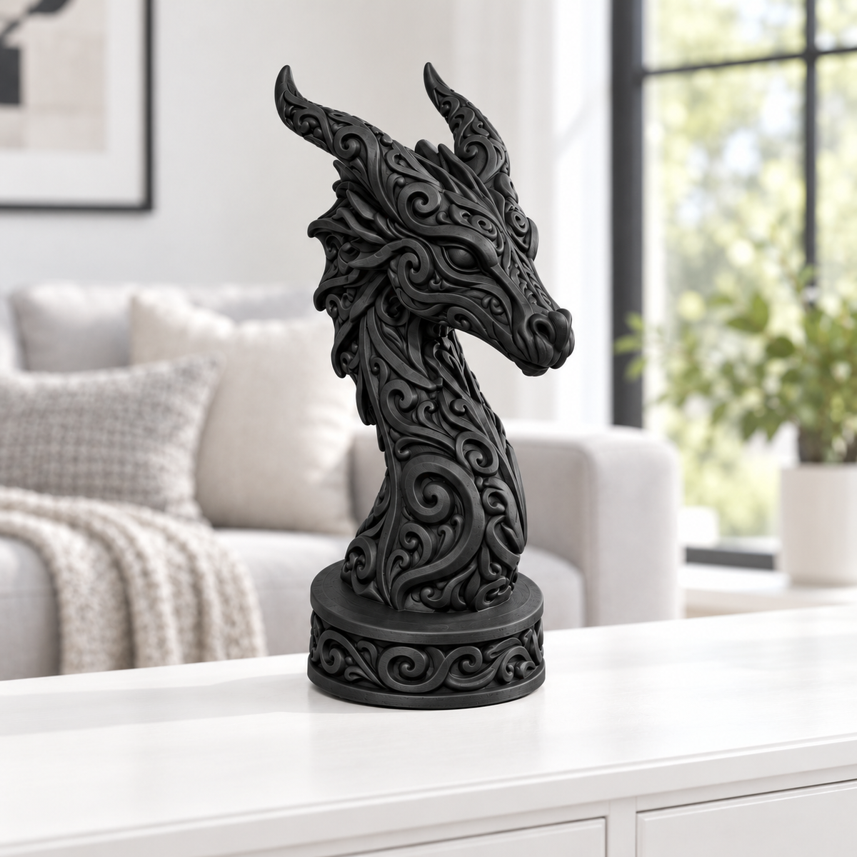 Drachenbüste Ornament - Schwarz gedruckt Wohnzimmer