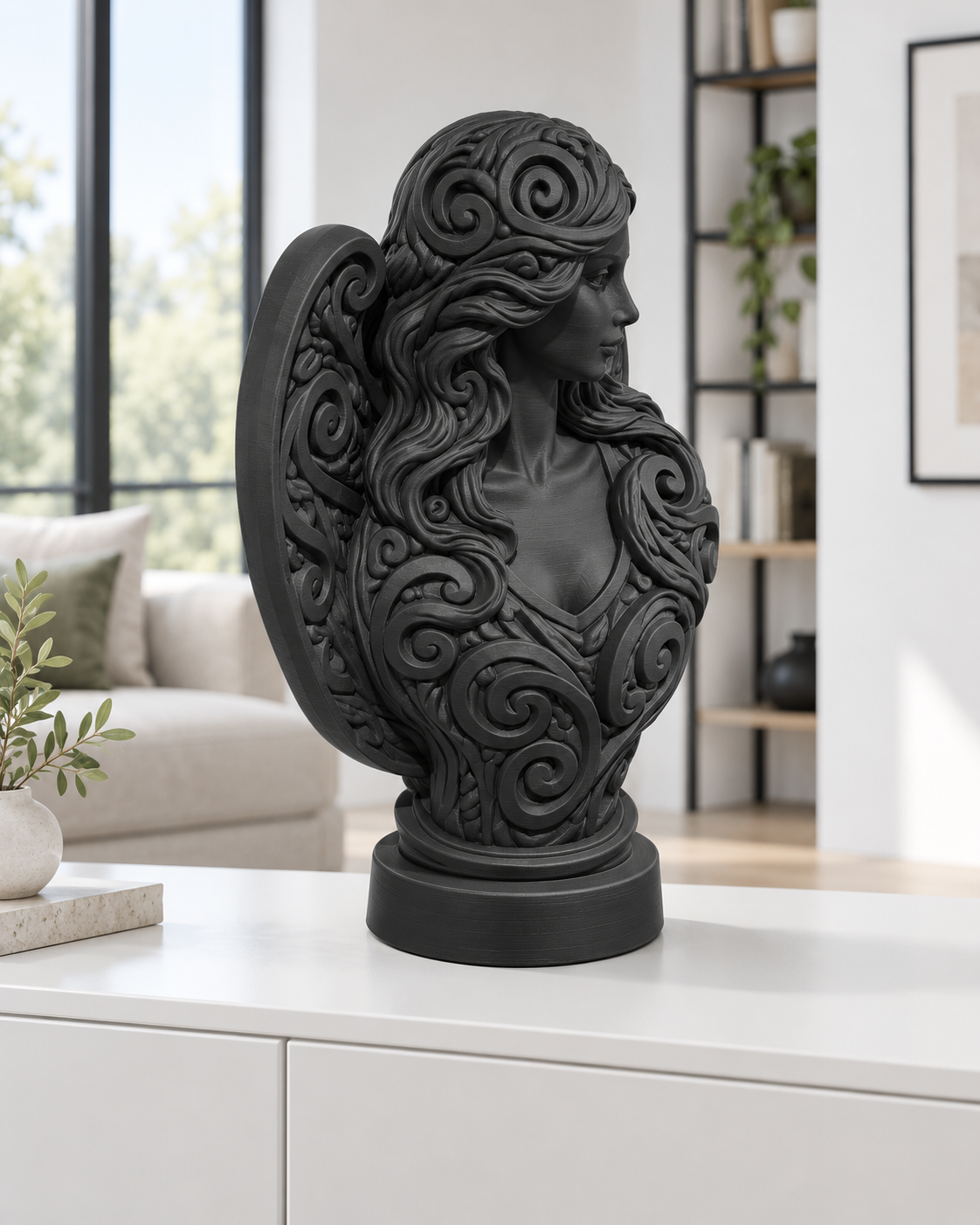 Engelbüste Ornament - Schwarz gedruckt Wohnzimmer
