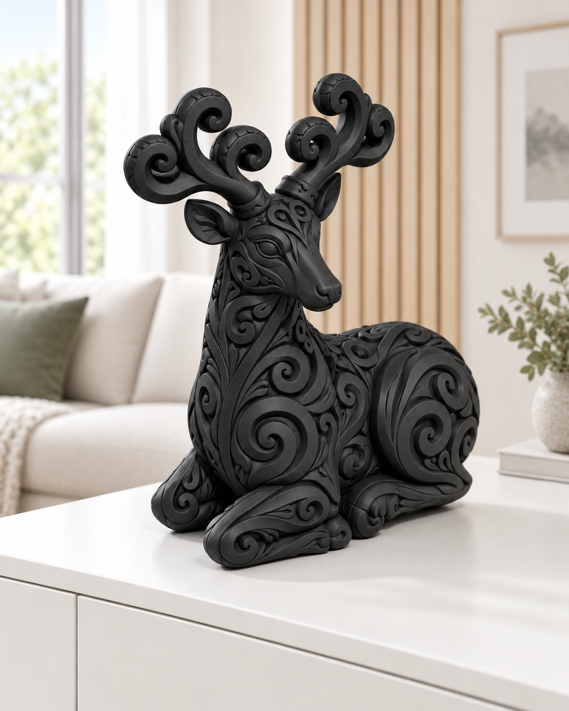 Hirsch Ornament - Schwarz gedruckt Wohnzimmer