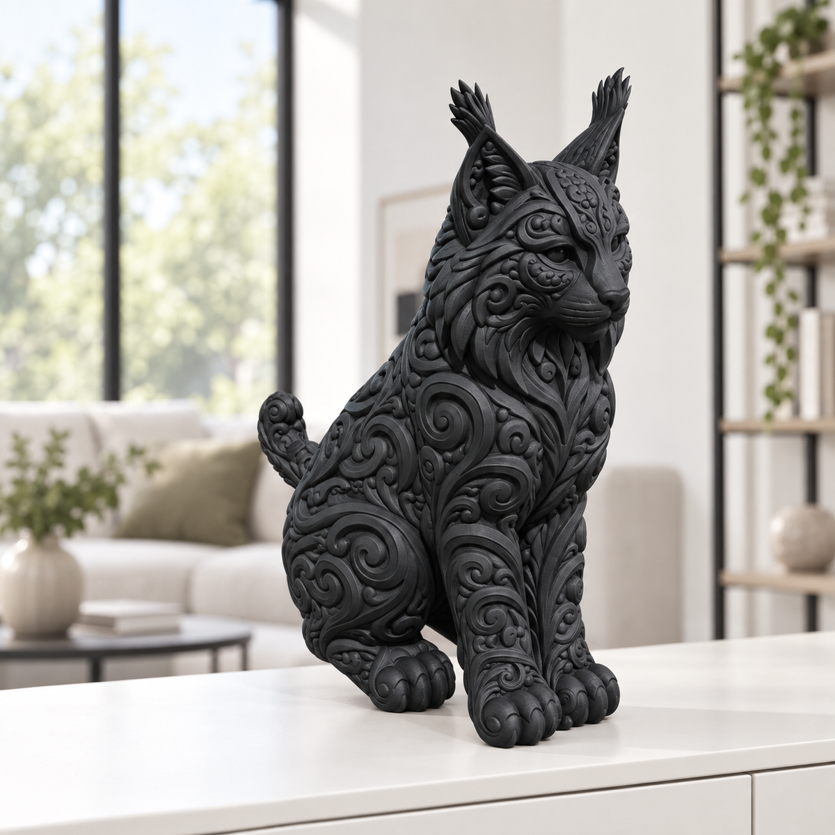 Luchs Ornament - Schwarz gedruckt Wohnzimmer