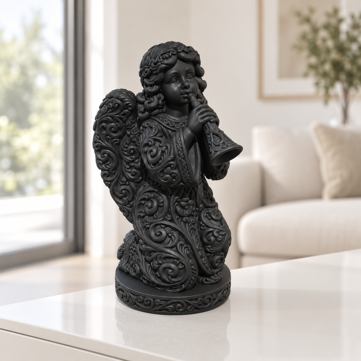 Engel mit Posaune Ornament - Schwarz gedruckt Wohnzimmer
