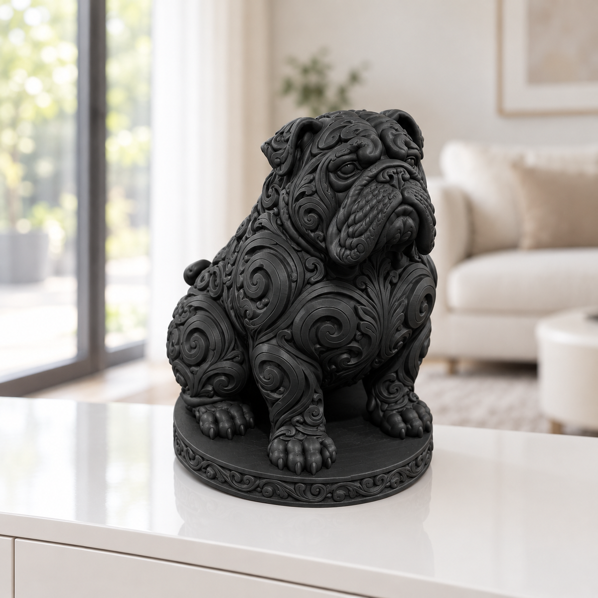 Englische Bulldogge sitzend Ornament - Schwarz gedruckt Wohnzimmer