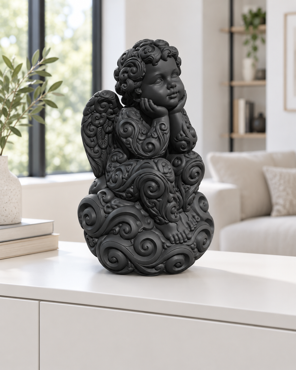 Puttenengel Ornament - Schwarz gedruckt Wohnzimmer