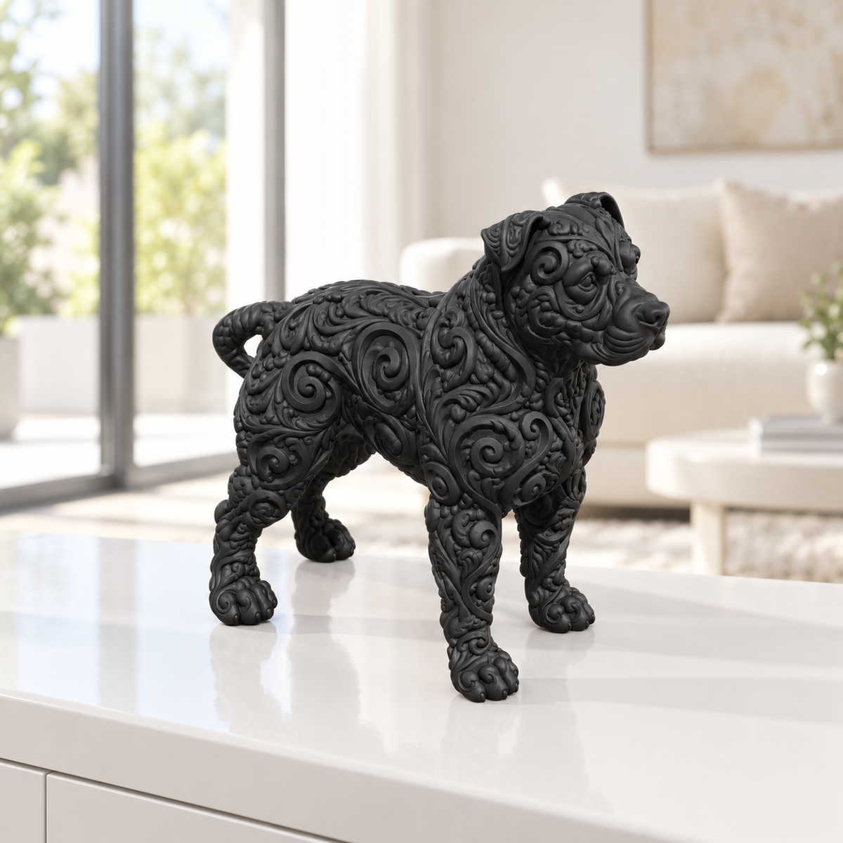 Pitbull stehend Ornament - Schwarz gedruckt Wohnzimmer