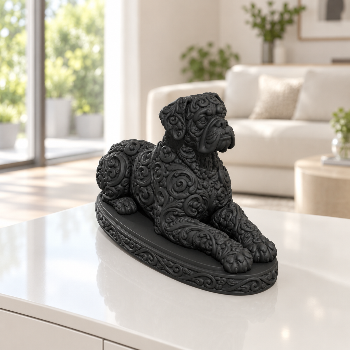 Boxer liegend Ornament - Schwarz gedruckt Wohnzimmer
