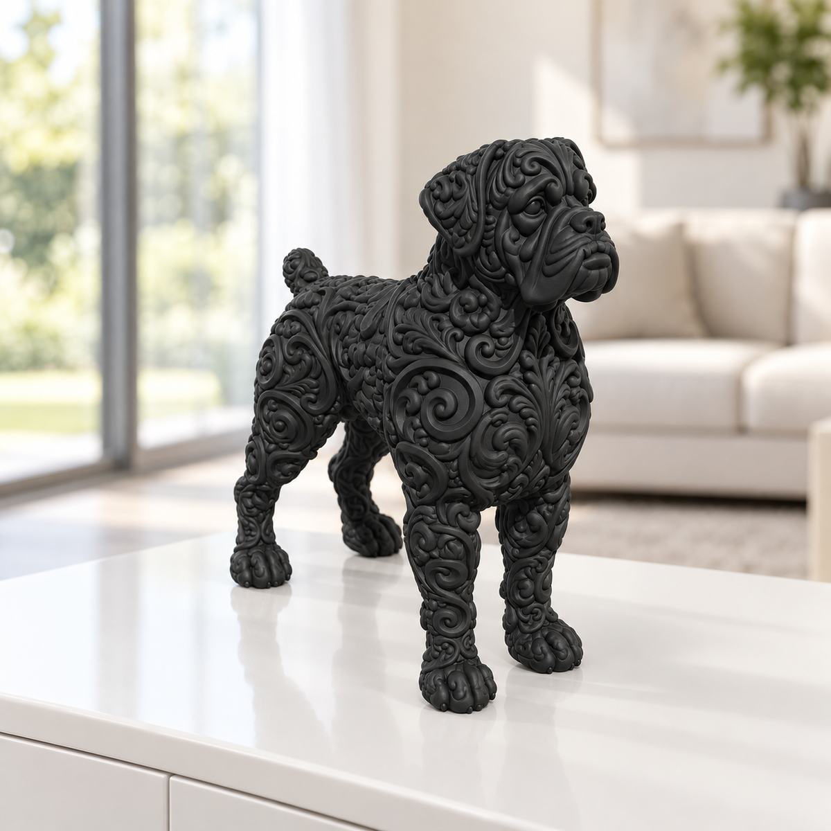 Boxer stehend Ornament - Schwarz gedruckt Wohnzimmer