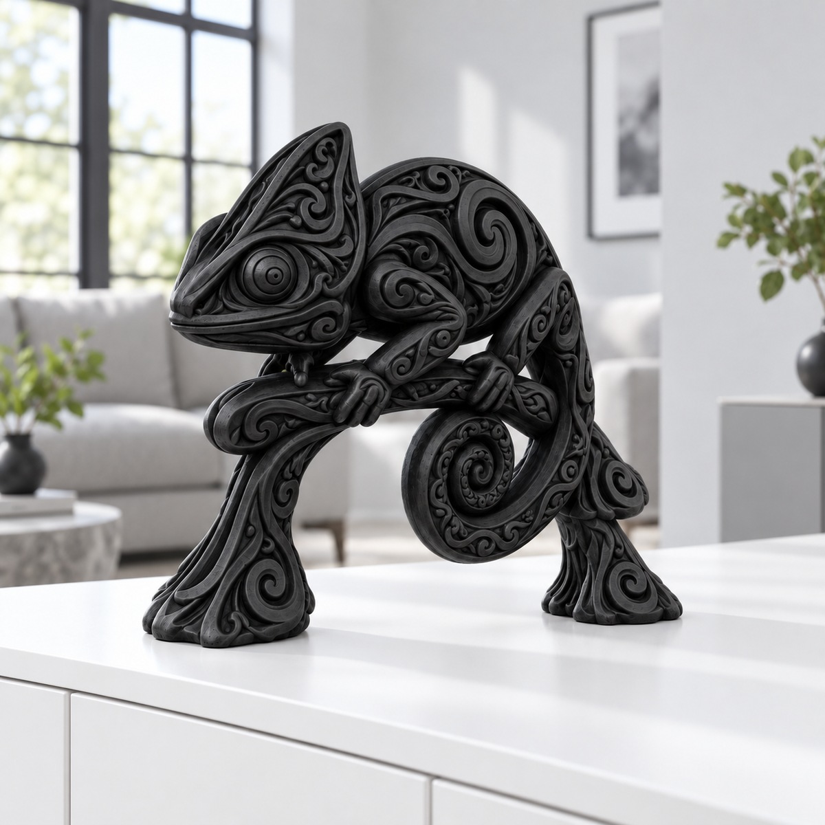 Chamäleon Ornament - Schwarz gedruckt Wohnzimmer