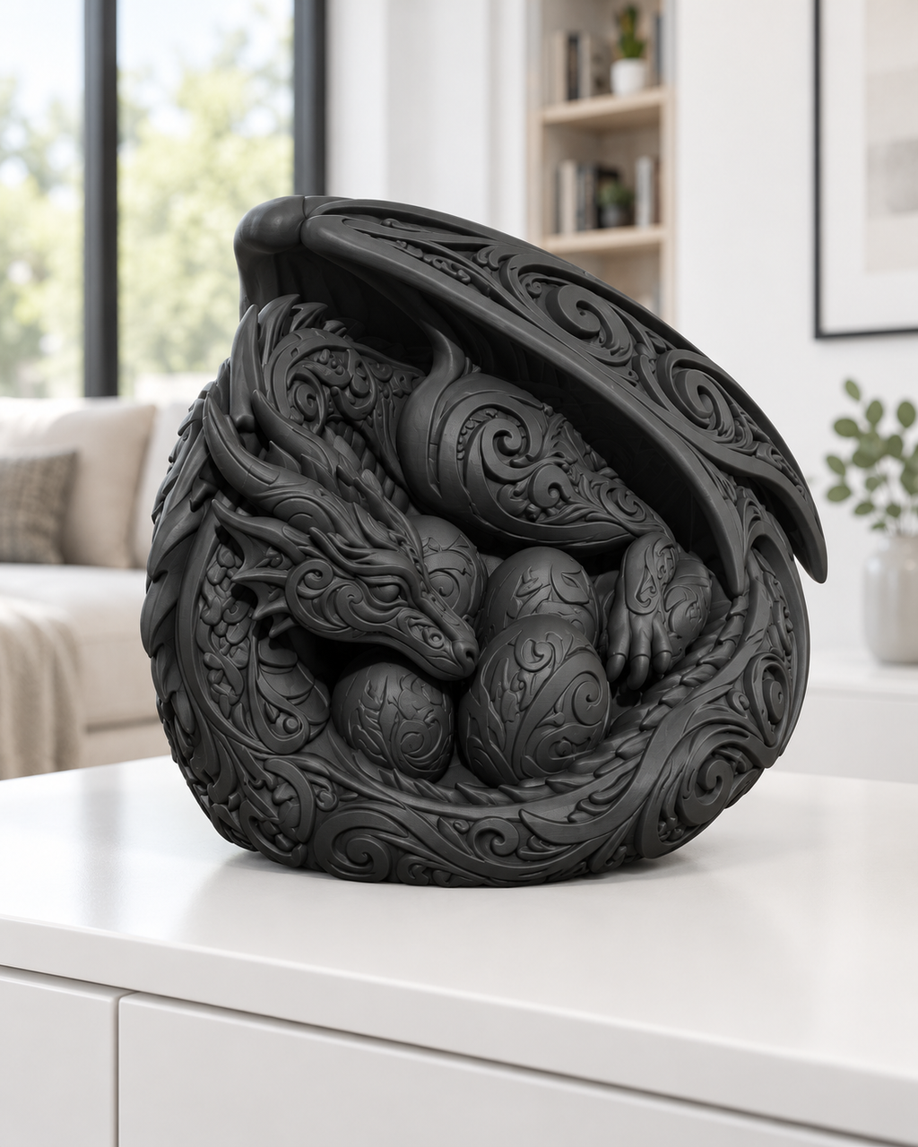 Drachenmutter mit Eiern Ornament - Schwarz gedruckt Wohnzimmer