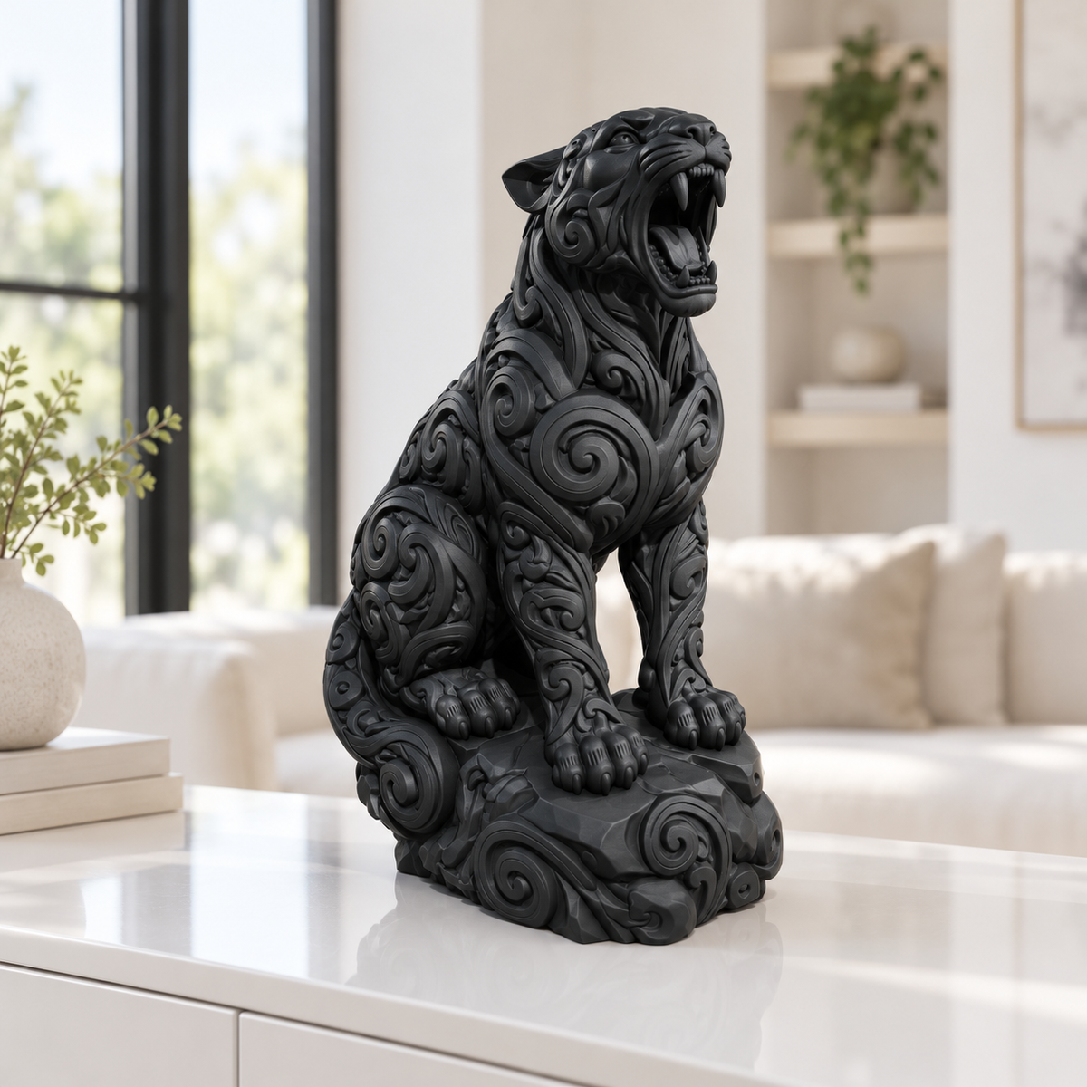 Brüllender Puma Ornament - Schwarz gedruckt Wohnzimmer