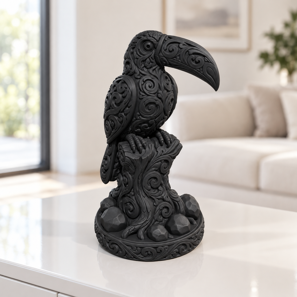 Tukan auf Baumstumpf Ornament - Schwarz gedruckt Wohnzimmer
