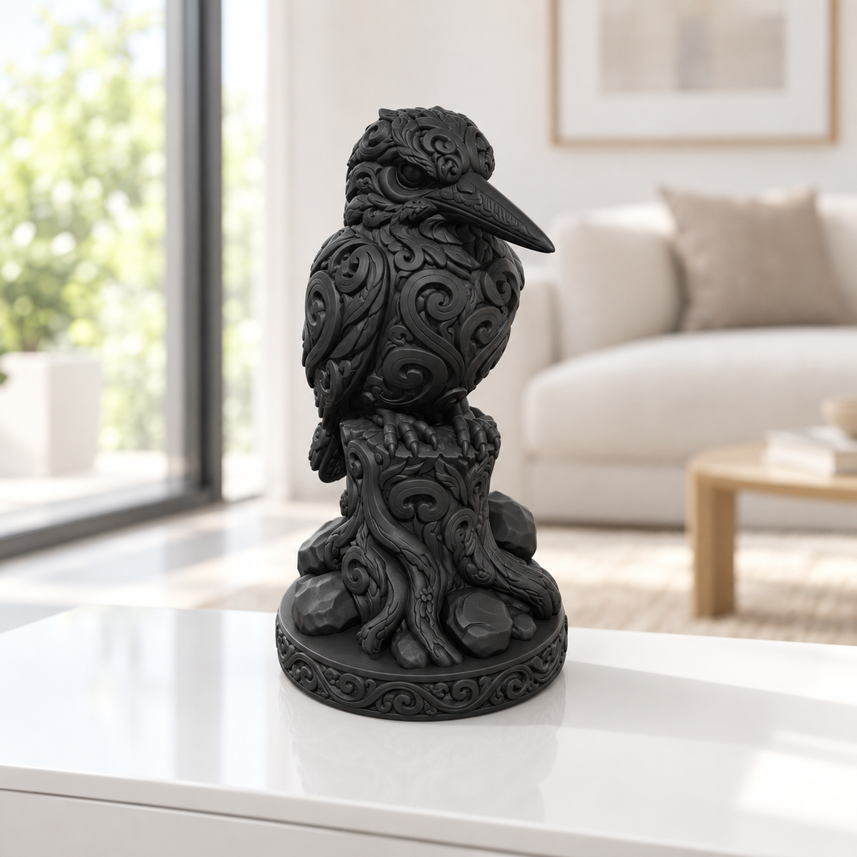 Eisvogel auf Stamm Ornament - Schwarz gedruckt Wohnzimmer
