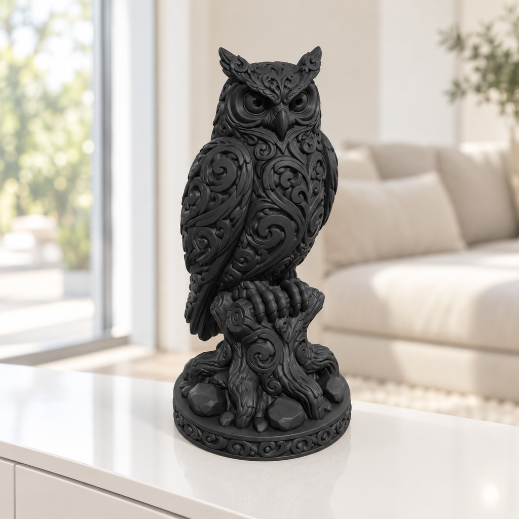Uhu auf Baumstumpf Ornament - Schwarz gedruckt Wohnzimmer