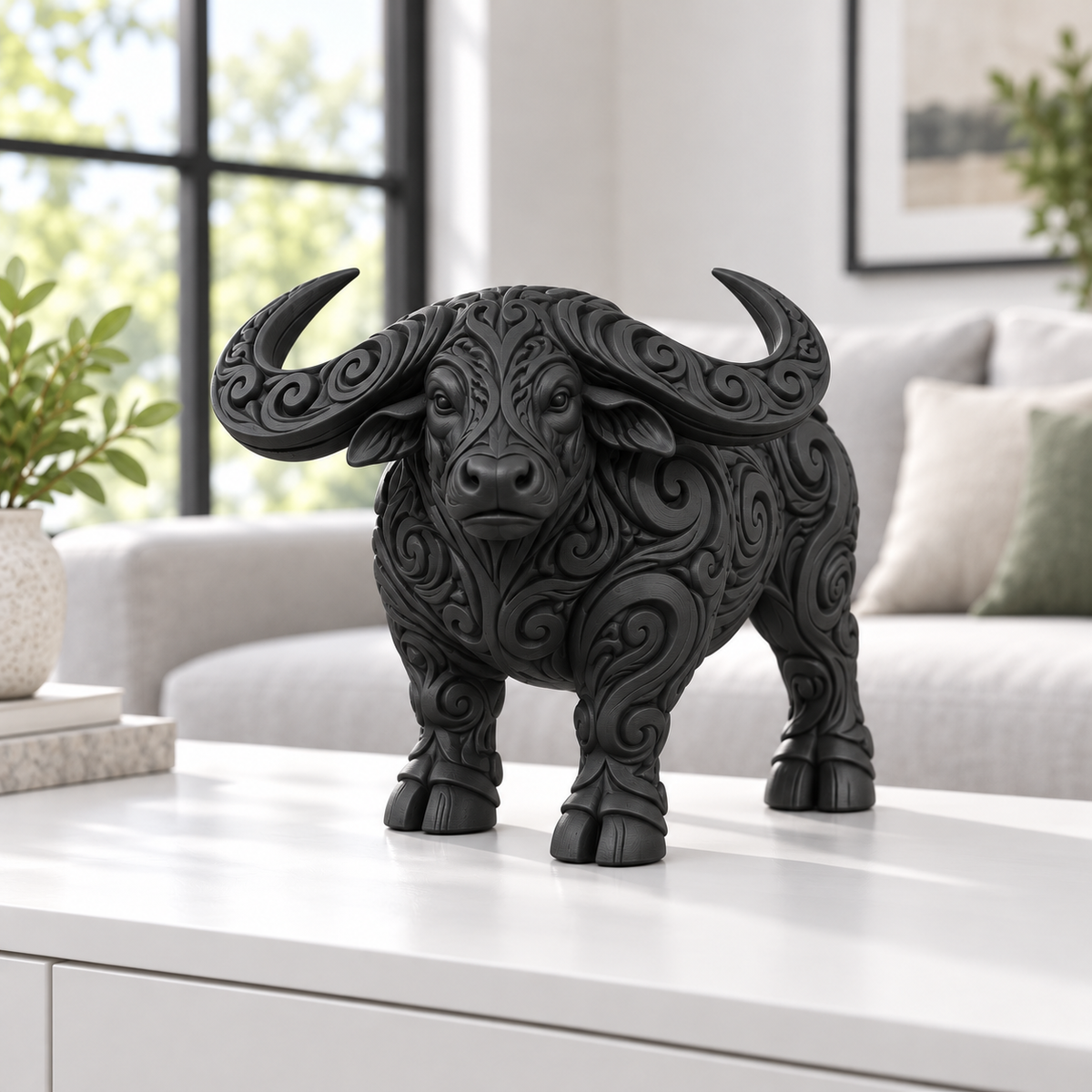 Wasserbüffel Ornament - Schwarz gedruckt Wohnzimmer