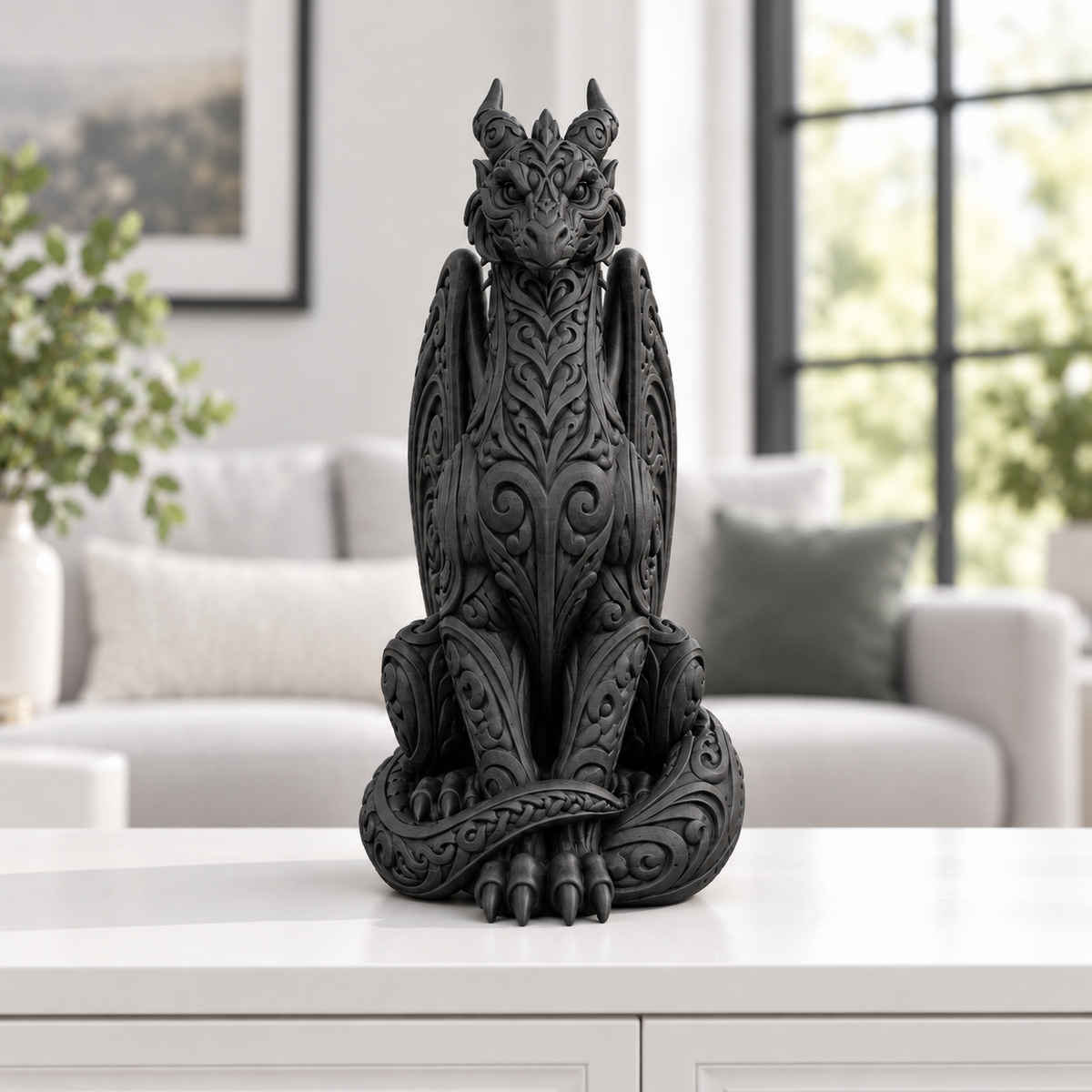 Sitzender Drache Ornament - Schwarz gedruckt Wohnzimmer