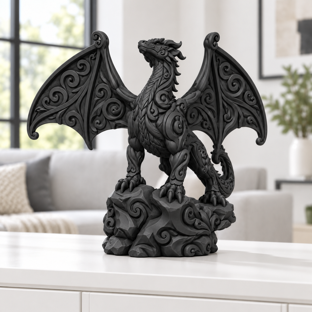 Flügeldrache Ornament - Schwarz gedruckt Wohnzimmer