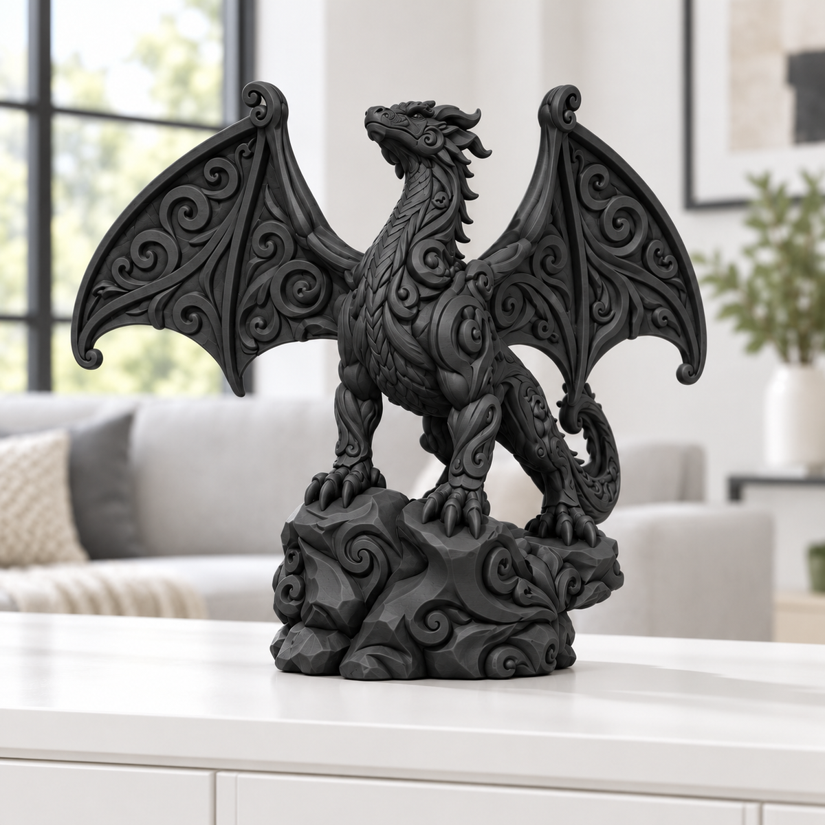 Flügeldrache Ornament - Schwarz gedruckt Wohnzimmer