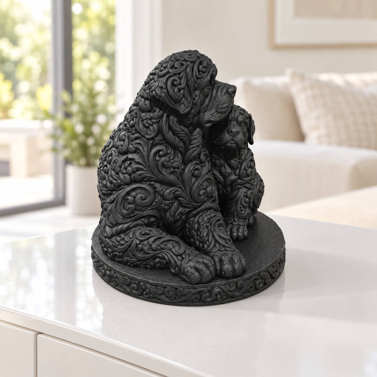 Rottweiler mit Welpe Ornament - Schwarz gedruckt Wohnzimmer