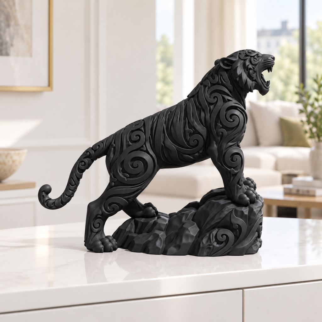 Brüllender Tiger Ornament - Schwarz gedruckt Wohnzimmer